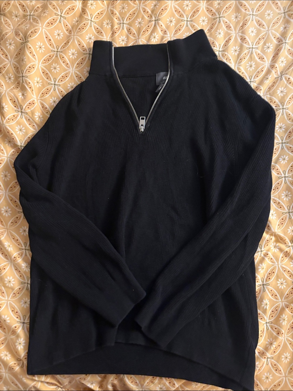 Womens’s Black Half-Zip Ribbed Sweater